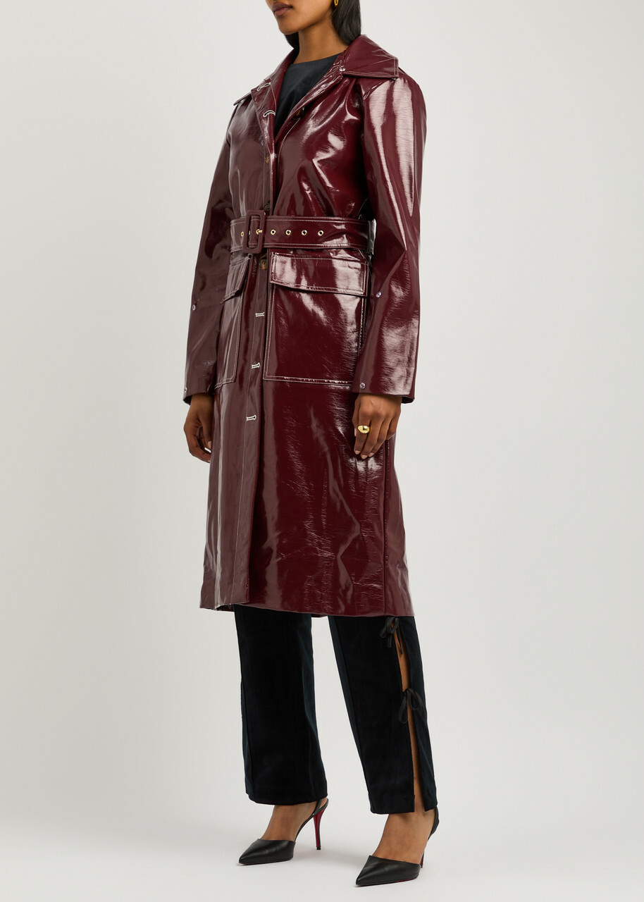 Kitri Simone Faux Shearling-trimmed Vinyl Coat Burgundy