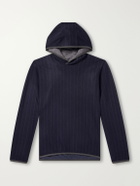 SEASE - Drone Pinstriped Wool-Blend Jersey Hoodie - Blue