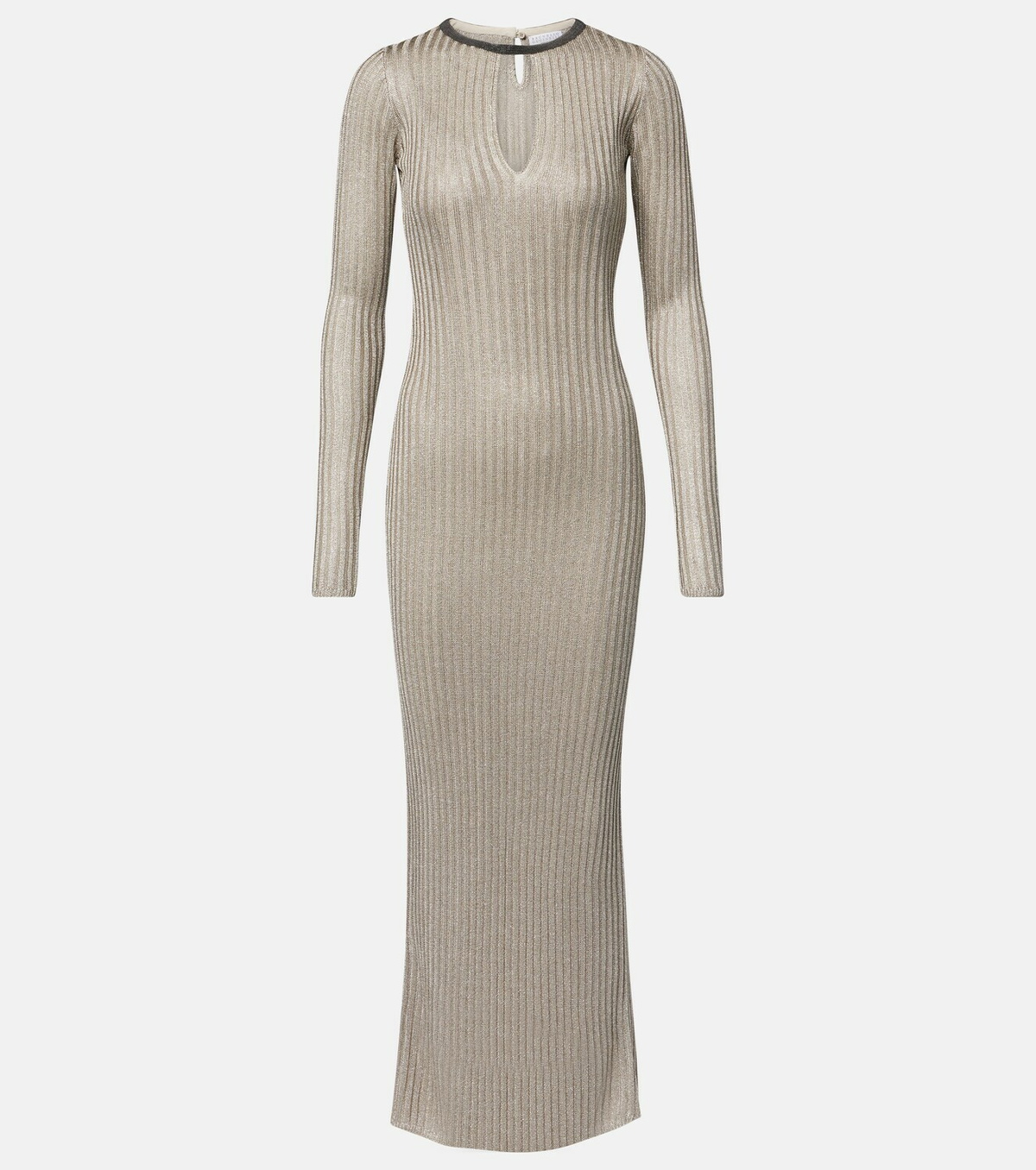 Brunello Cucinelli Monili ribbed-knit lamé maxi dress