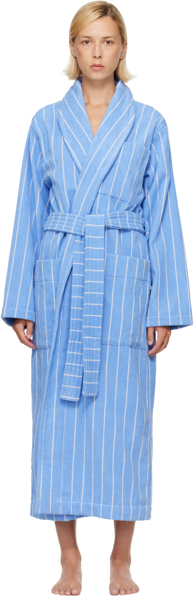 Tekla Blue & White Terry Classic Bathrobe