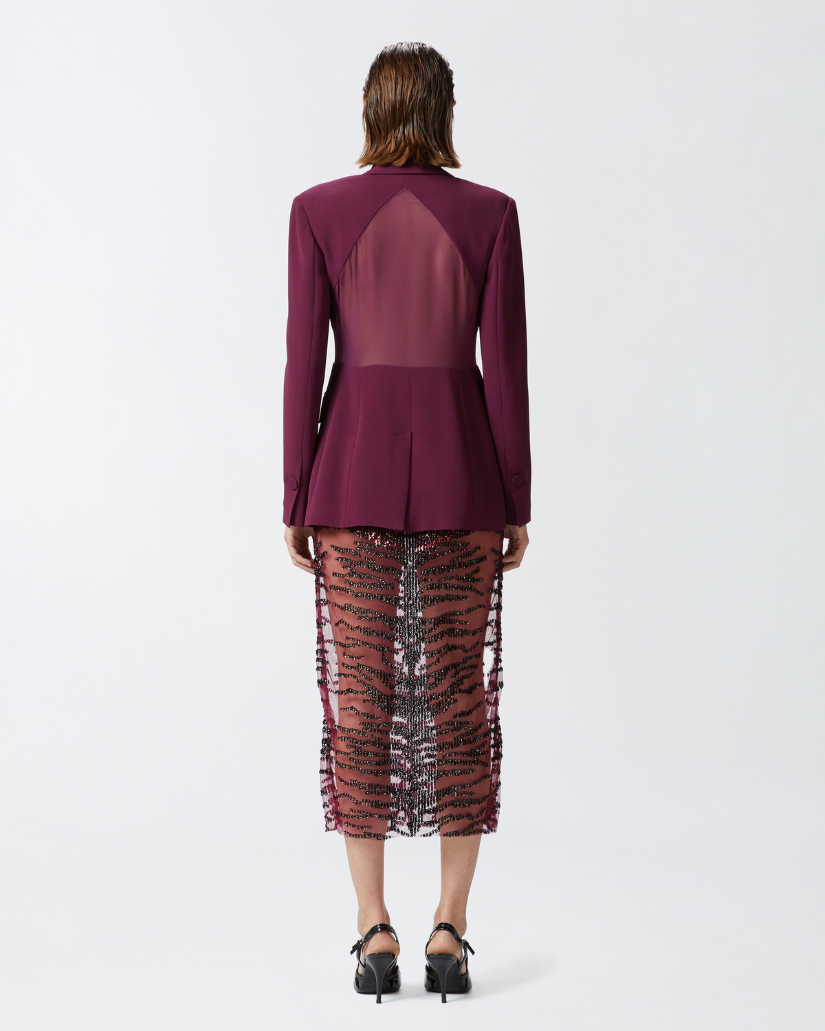 ボトムスその他 Pinko Shiny Purple Blazer With Tailored Fit Pinko Blazer With Transparent Insert On The Back Grape Wine