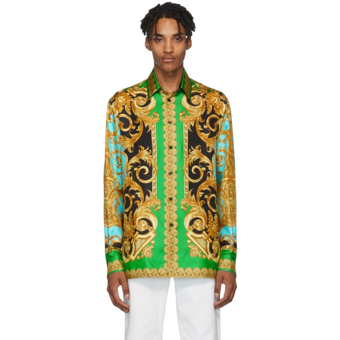Photo: Versace Green and Blue Silk Barocco Homme Shirt