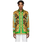 Versace Green and Blue Silk Barocco Homme Shirt