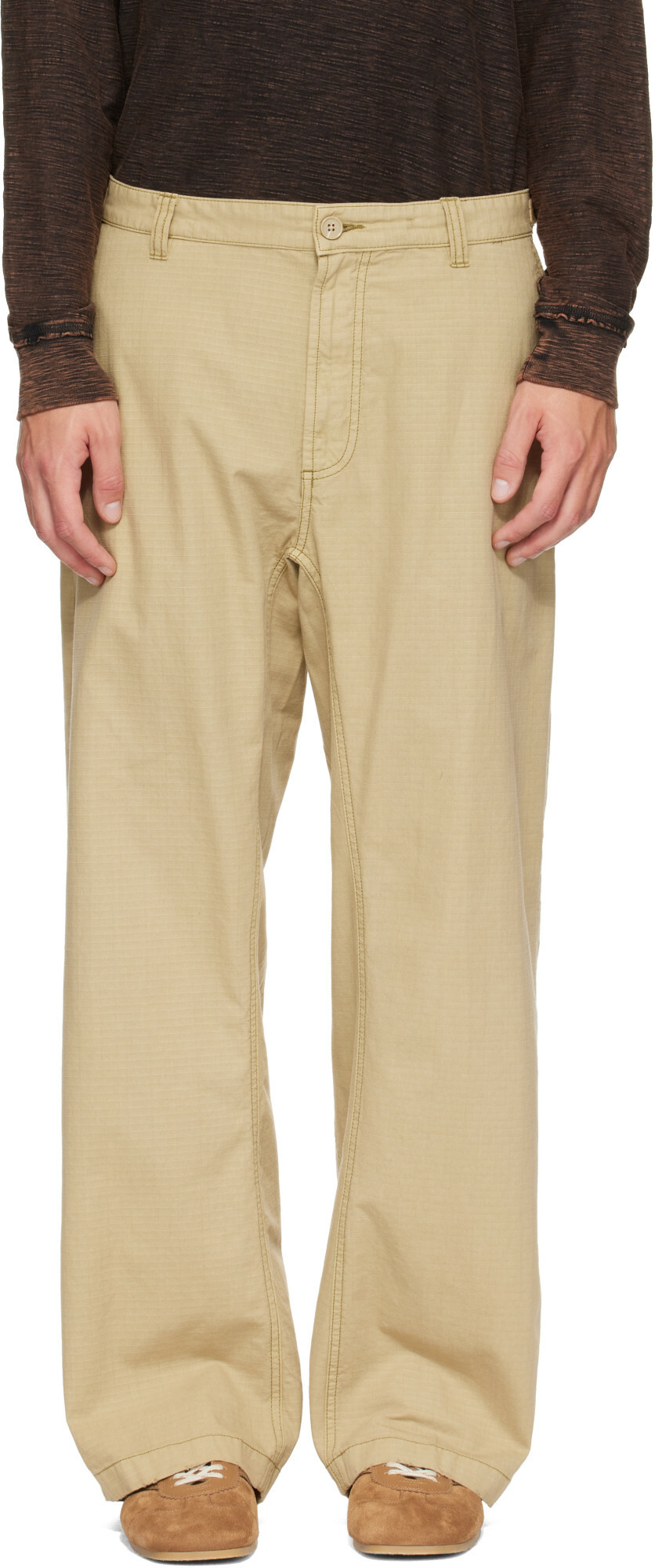 Diesel Beige Cotton Ripstop Side Buckles Trousers