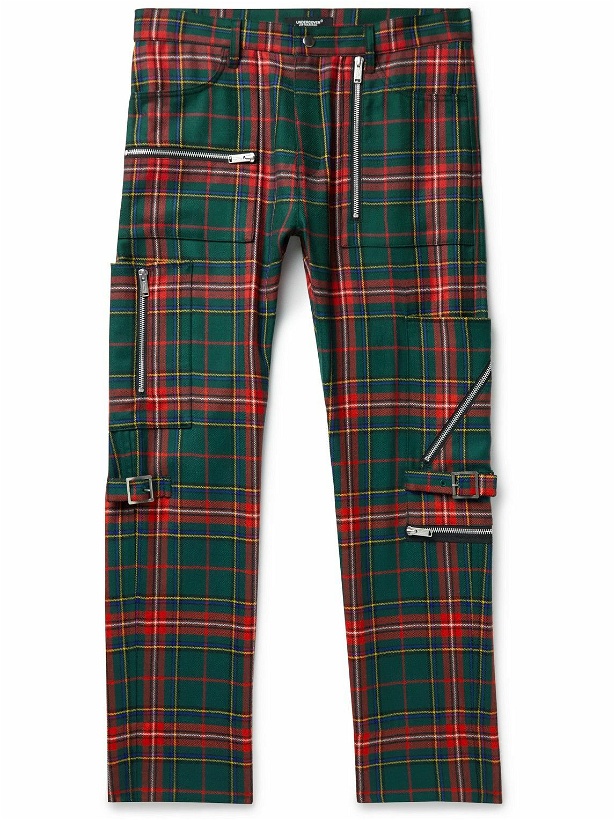 Photo: UNDERCOVER - Slim-Fit Checked Wool-Twill Trousers - Green