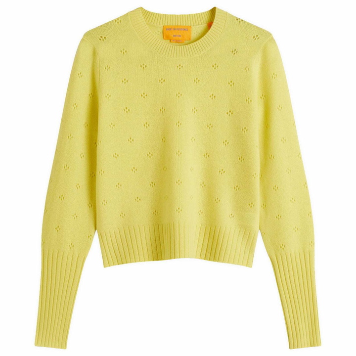 Photo: GUEST IN RESIDENCE Women's Shrunken Pointelle Crew Sweater in Lemon
