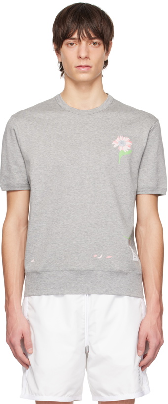 Photo: Thom Browne Gray Printed Flower & Petals T-Shirt