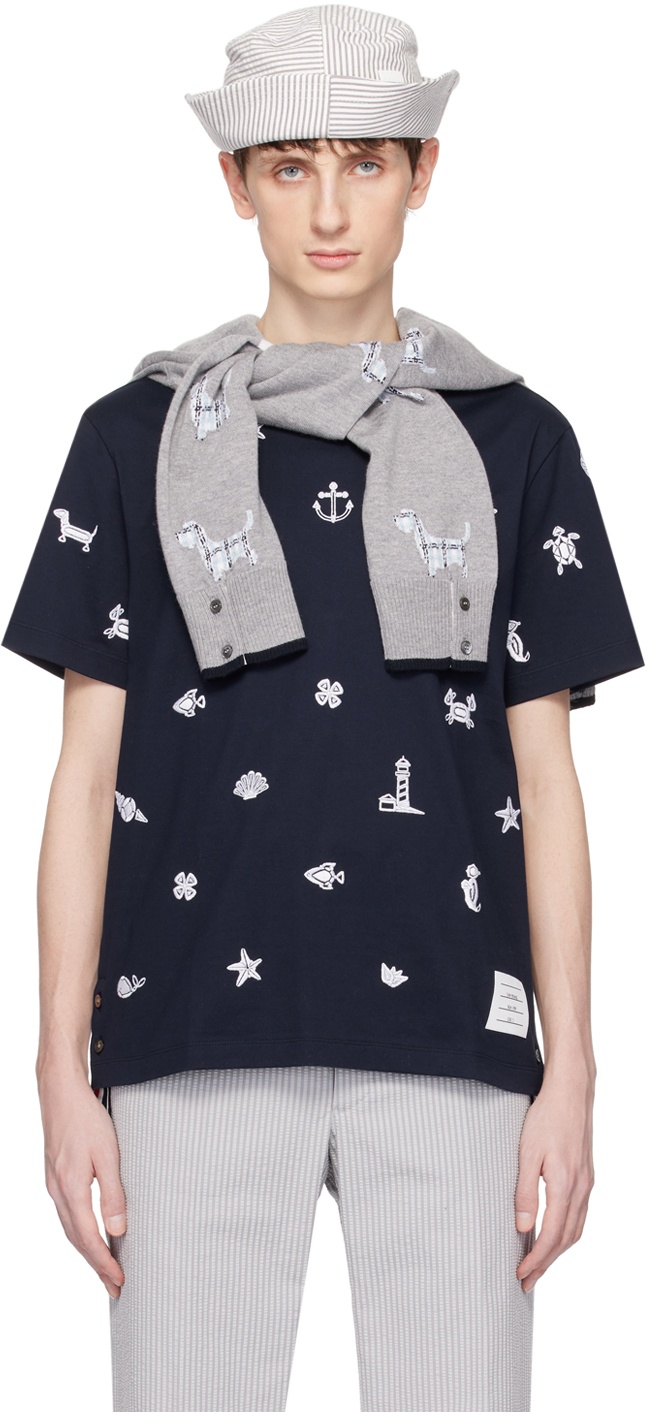 Photo: Thom Browne Navy Embroidered T-Shirt