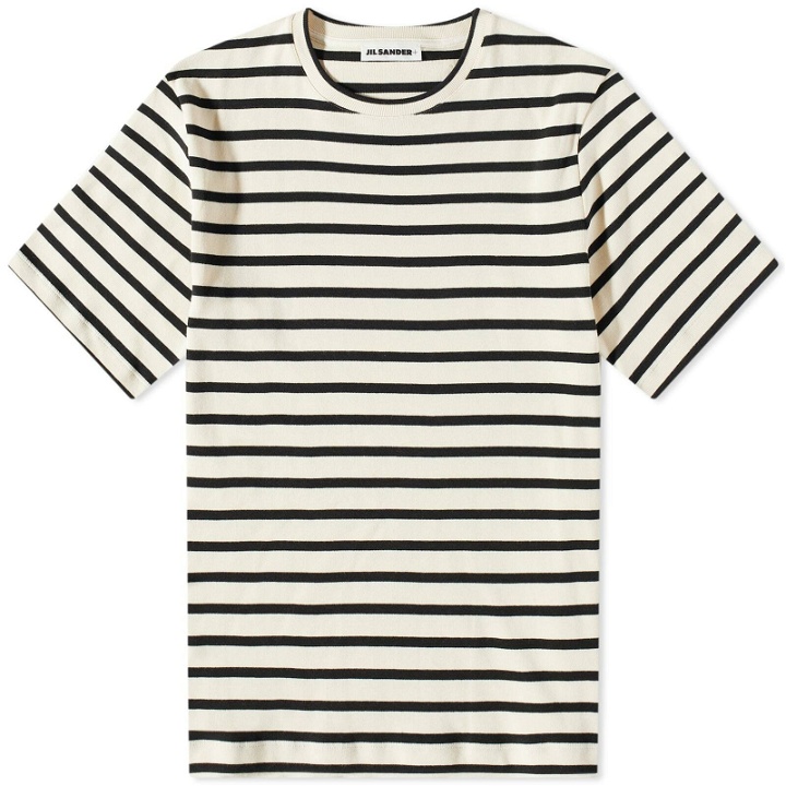 Photo: Jil Sander Men's Plus Striped Back Logo T-Shirt in Open Grey