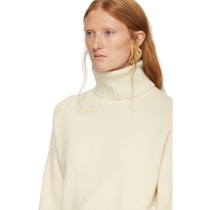 Tibi Off-White Cashmere Ribbed Turtleneck Tibi