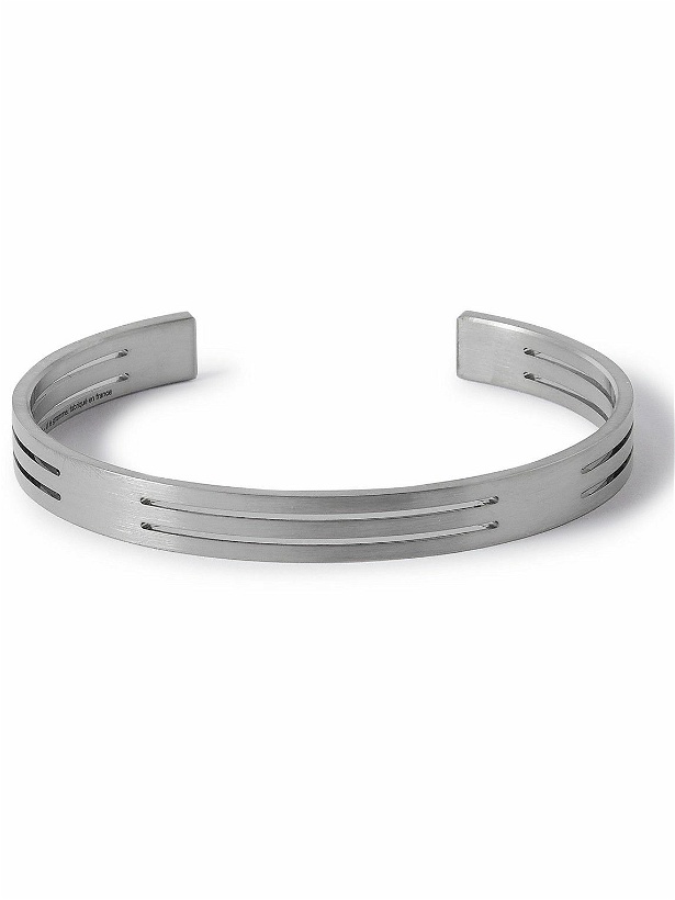 Photo: Le Gramme - 19g Punched Ribbon Brushed Recycled Black Sterling Silver Cuff - Silver