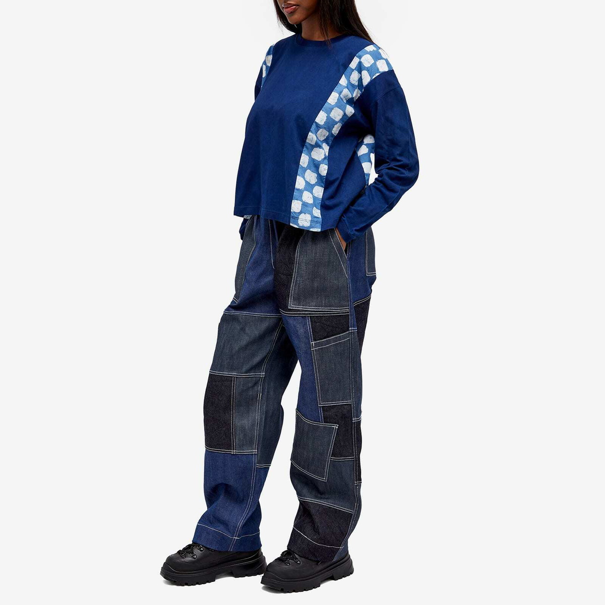 W'menswear Women's Long Sleeve Racing Check T-Shirt in Indigo/Check