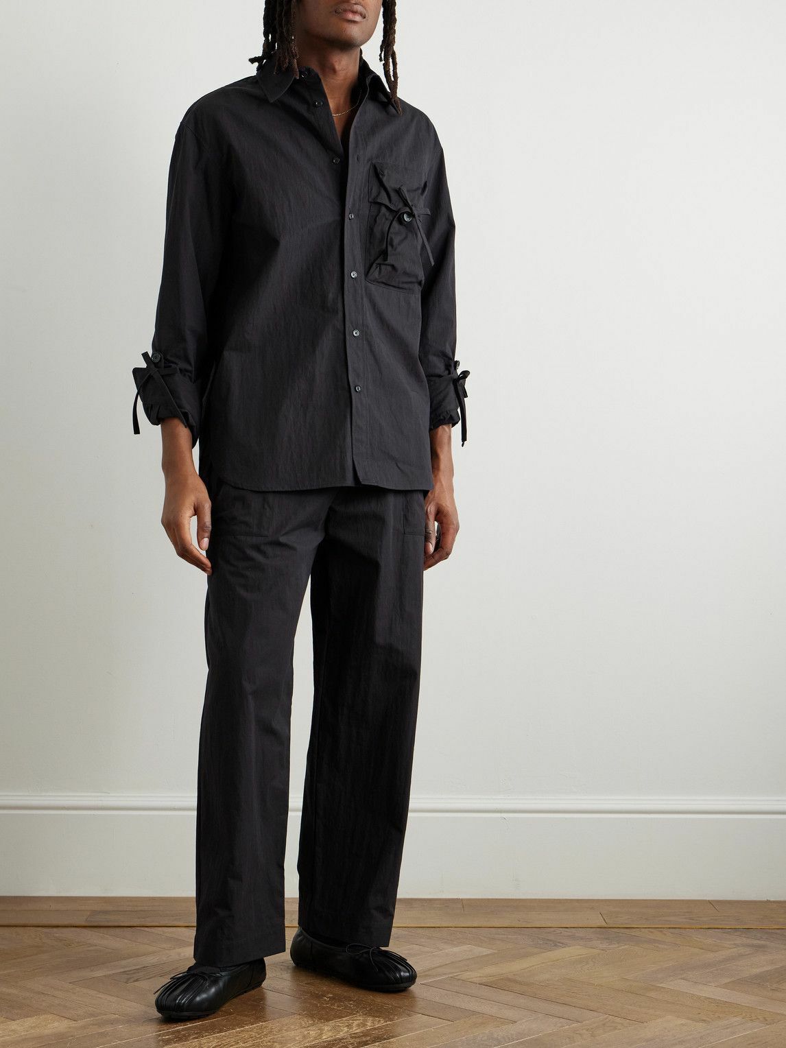 Simone Rocha - Straight-Leg Bow-Detailed Cotton-Blend Cargo Trousers - Gray