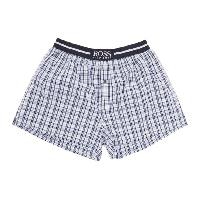 Photo: Boss Hugo Boss Two-Pack Navy and Blue Check Printed Boxers