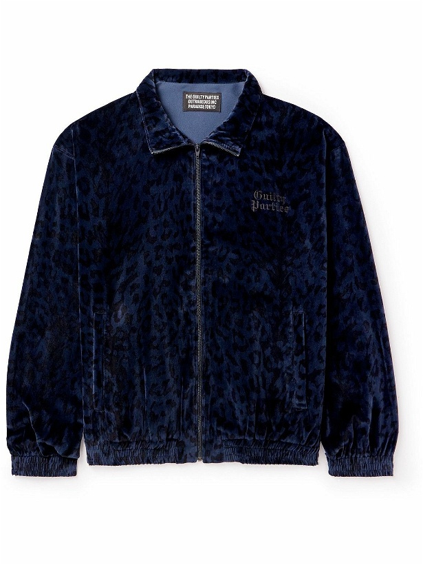 Photo: Wacko Maria - Embroidered Leopard-Print Cotton-Velvet Track Jacket - Blue