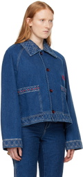 Bode Blue Embroidered Denim Jacket