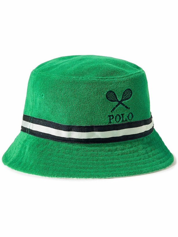 Photo: Polo Ralph Lauren - Wimbledon Webbing-Trimmed Logo-Embroidered Cotton-Terry Bucket Hat - Green