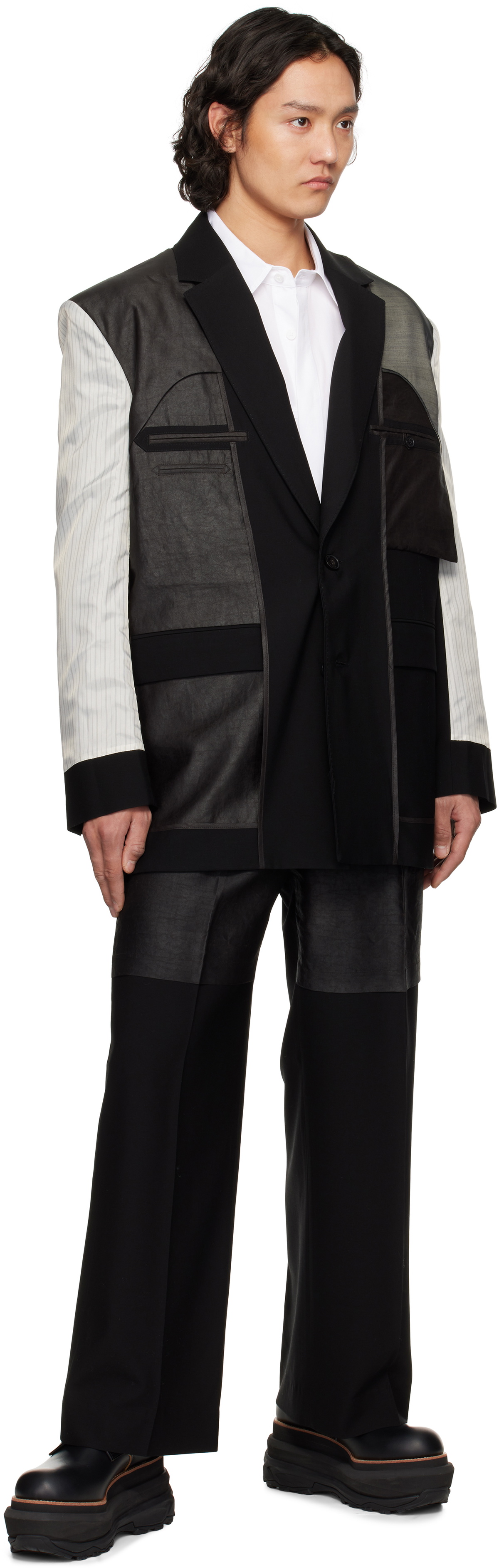 Feng Chen Wang Black Deconstructed Patchwork Trousers