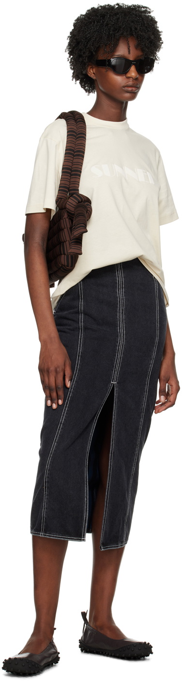 SUNNEI Gray Faded Denim Midi Skirt