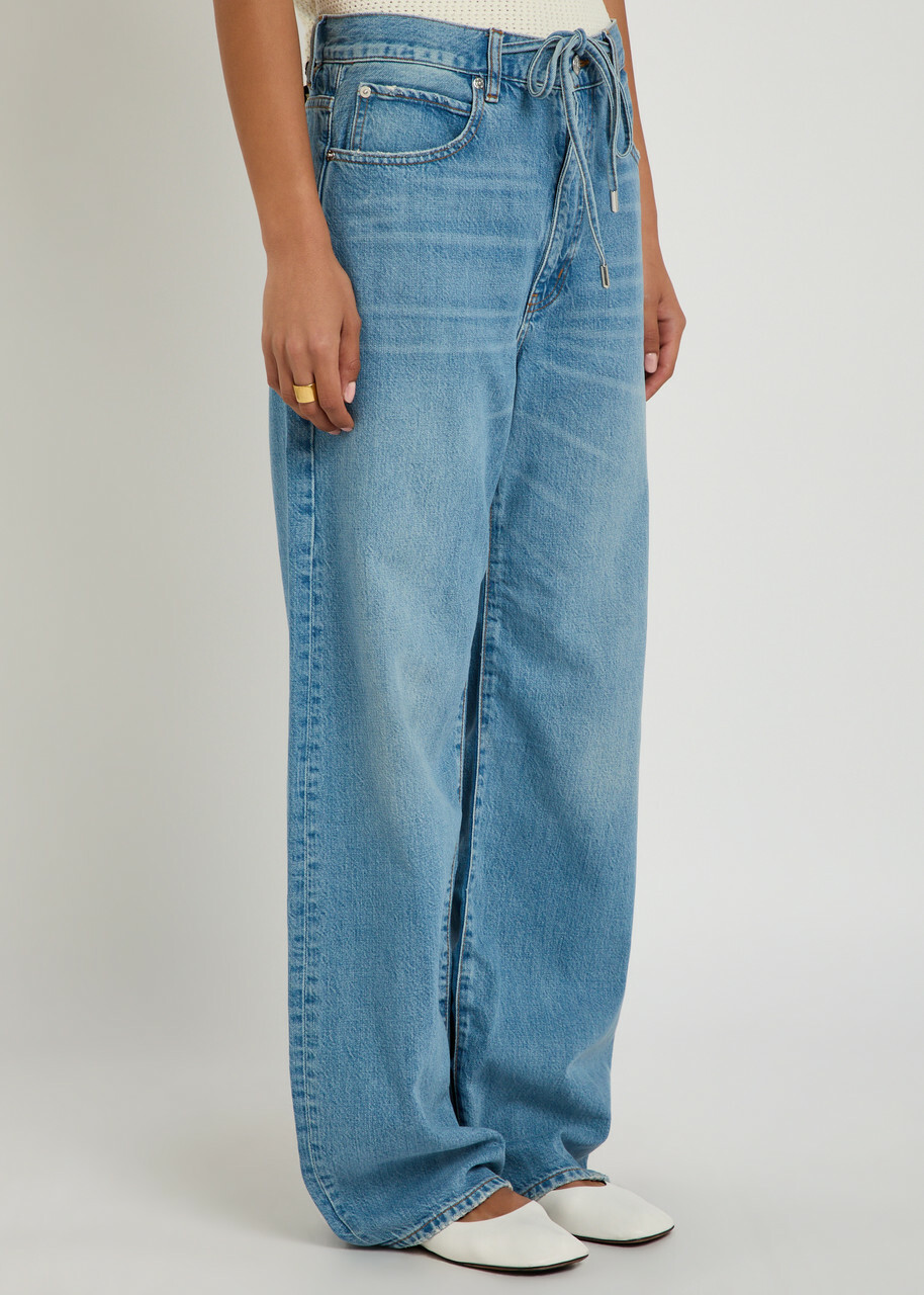 Frame The Off Duty Drawstring Bow Curved Wide-leg Jeans Blue