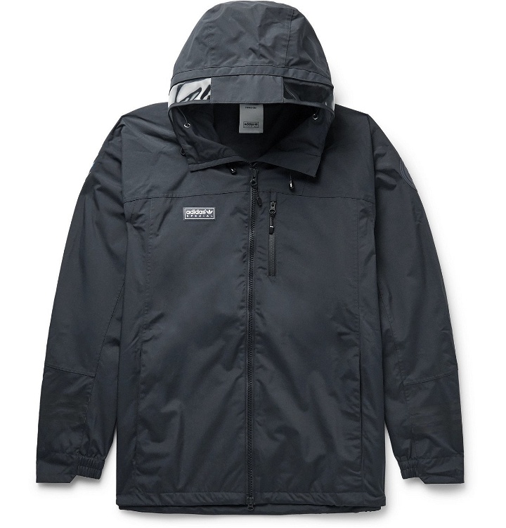 Photo: adidas Consortium - New Order SPEZIAL PVC-Trimmed Logo-Appliquéd Shell Hooded Jacket - Gray