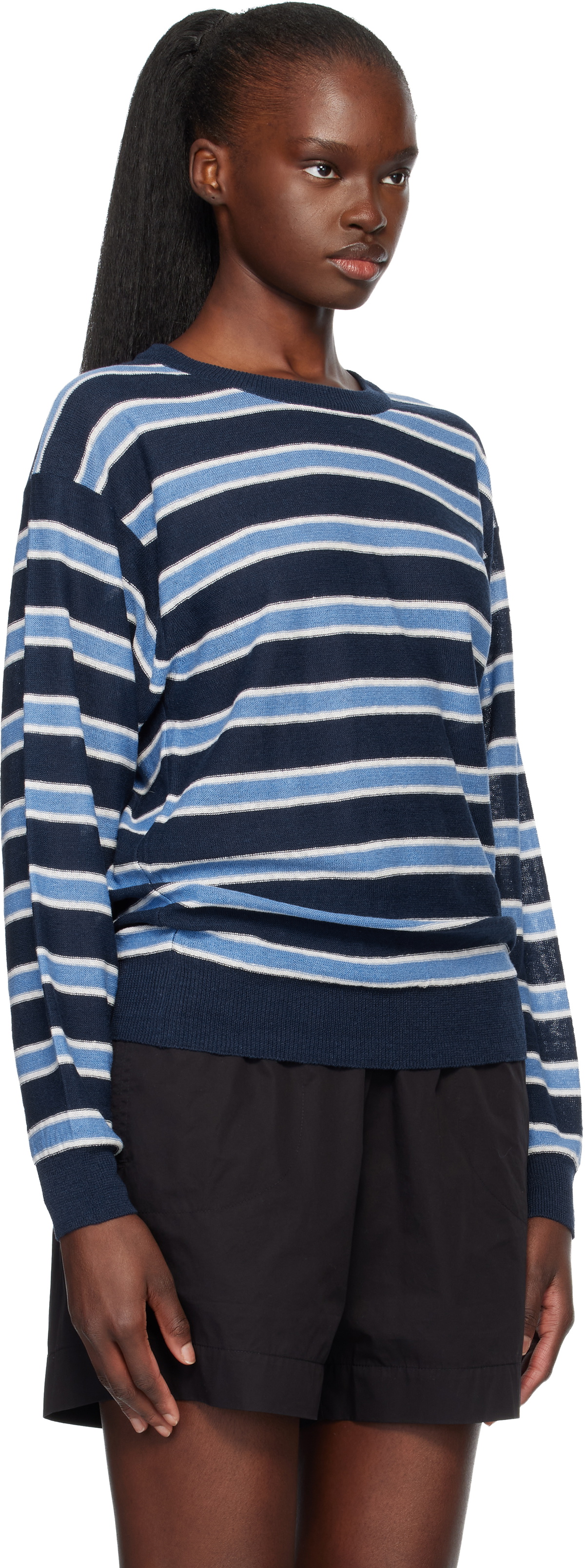 Nothing Written Blue Stripe Round Pullover Sweater