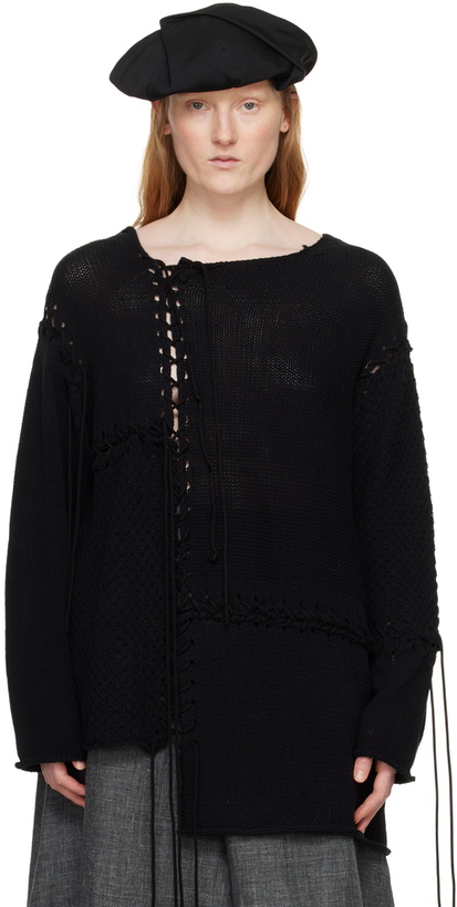 Photo: Y's Black Lace-Up Sweater