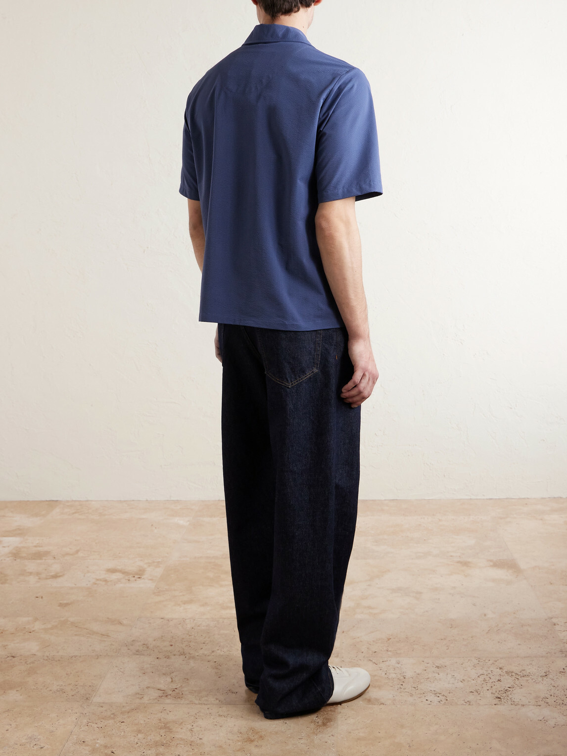 Herno - Seercrease Jersey Bowling Shirt - Blue
