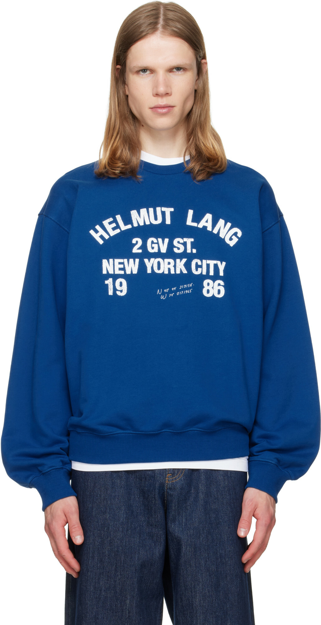 Helmut Lang Blue Varsity Crew Sweatshirt