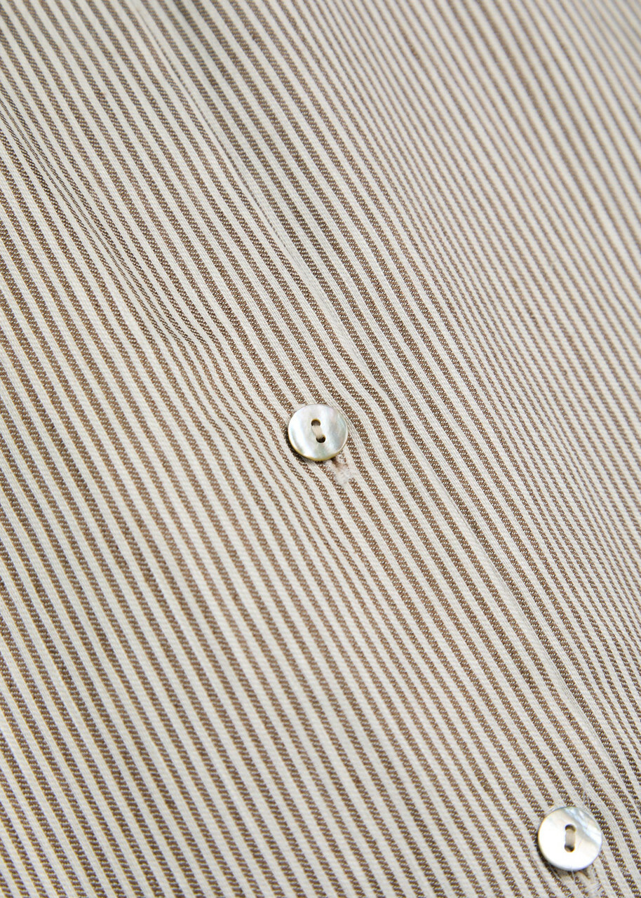 Vince Ticking Striped Linen and Cotton-blend Blouse Taupe