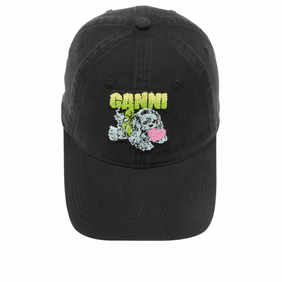 GANNI Women's Washed Cotton Canvas Puppy Cap in Washed Black 