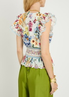 Farm Rio Greek Garden Floral-printed Cotton Blouse White