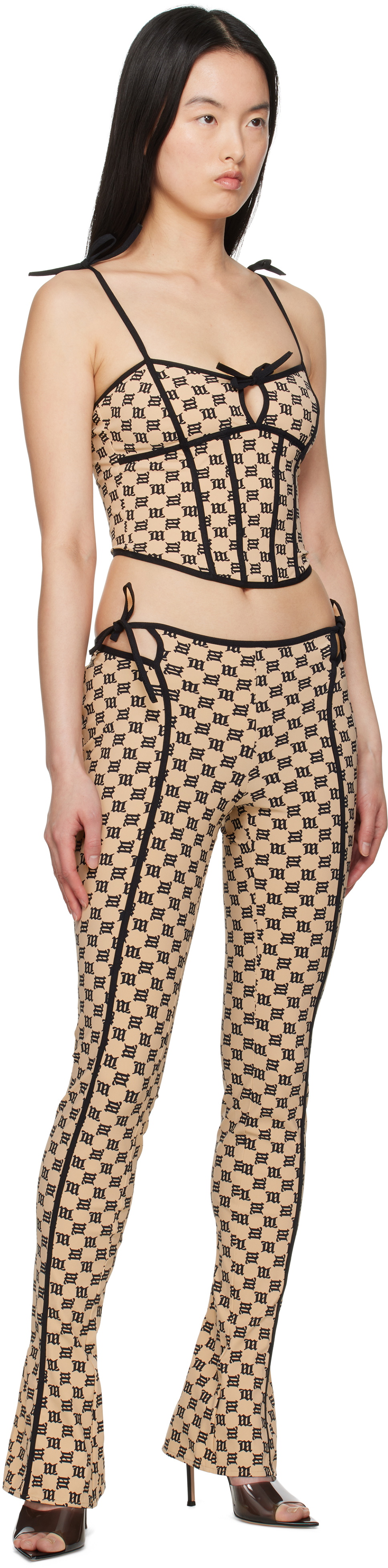 MISBHV Beige Monogram Coquette Corset Top