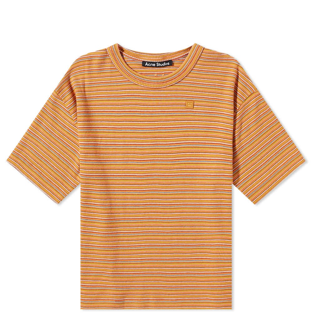 Photo: Acne Studios Mini Men's Exford Fine Stripe Face T-Shirt in Orange Multi