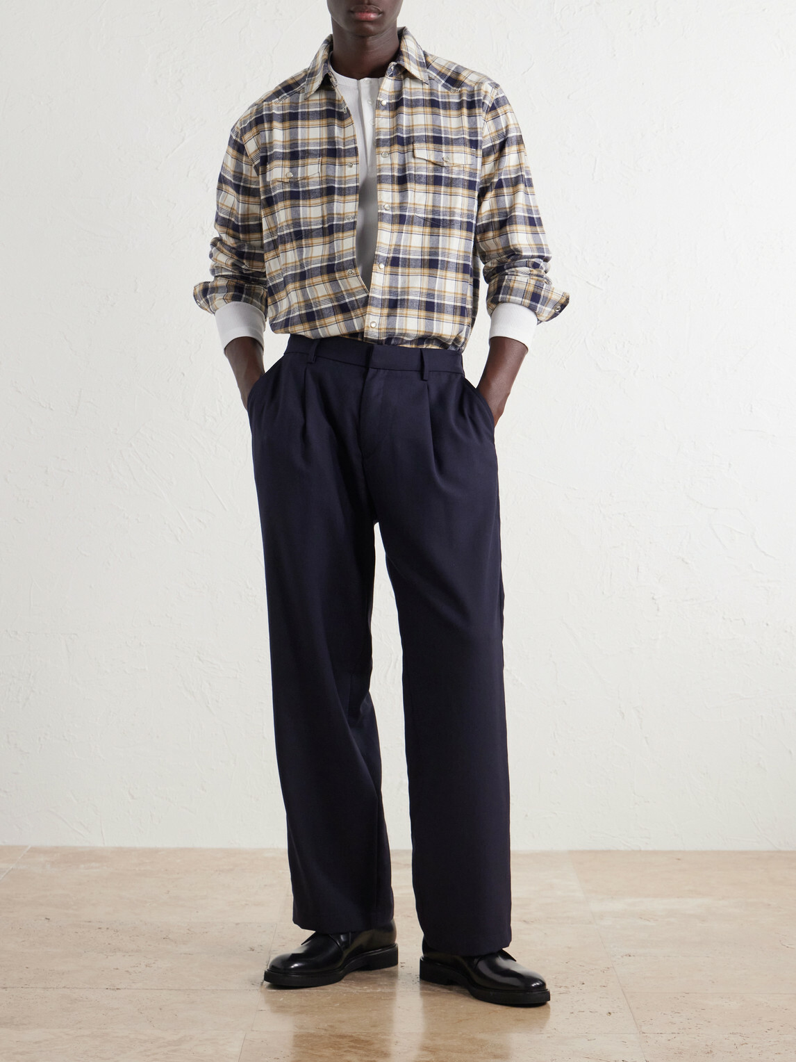 Mr P. - Wide-Leg Pleated Wool-Fresco Trousers - Blue