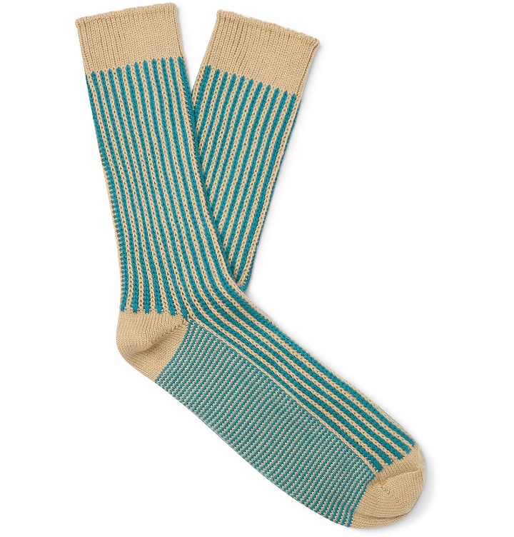 Photo: Thunders Love - Link Striped Cotton-Blend Socks - Blue