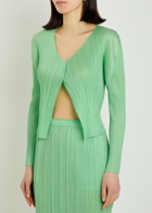 Pleats Please Issey Miyake Pleated Woven Cardigan Light Green