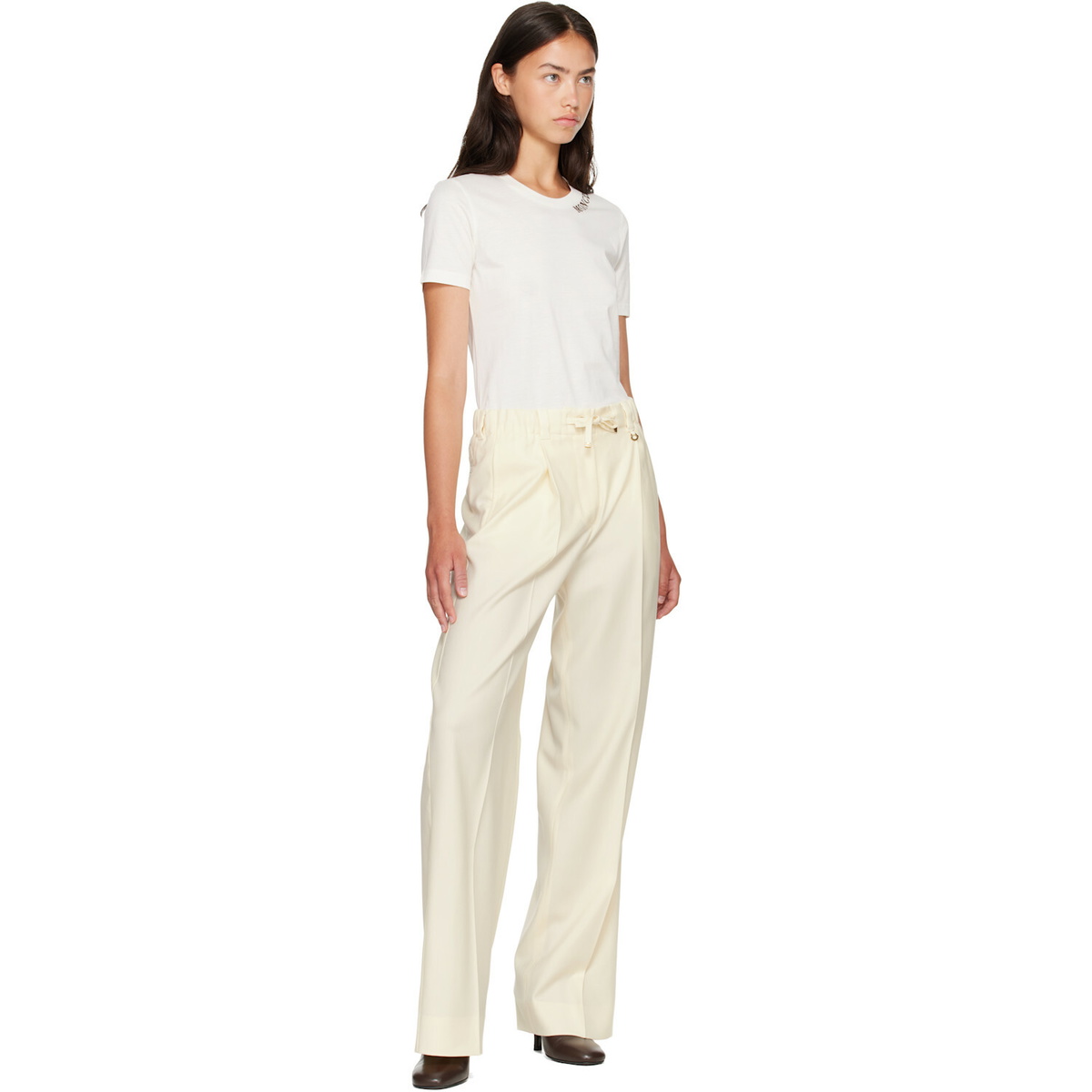 Moncler Off-White Gabardine Tailored Trousers