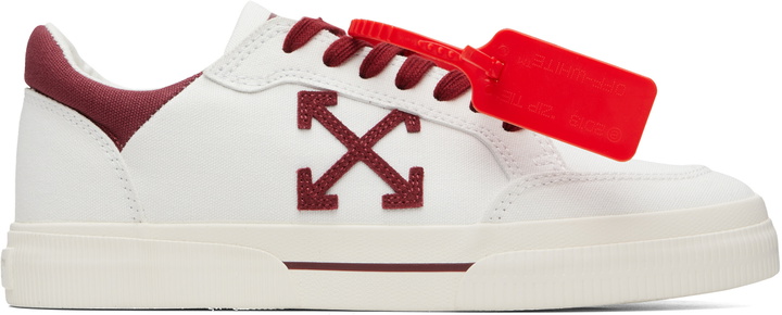 Photo: Off-White White & Burgundy Vulc Low Canvas Sneakers