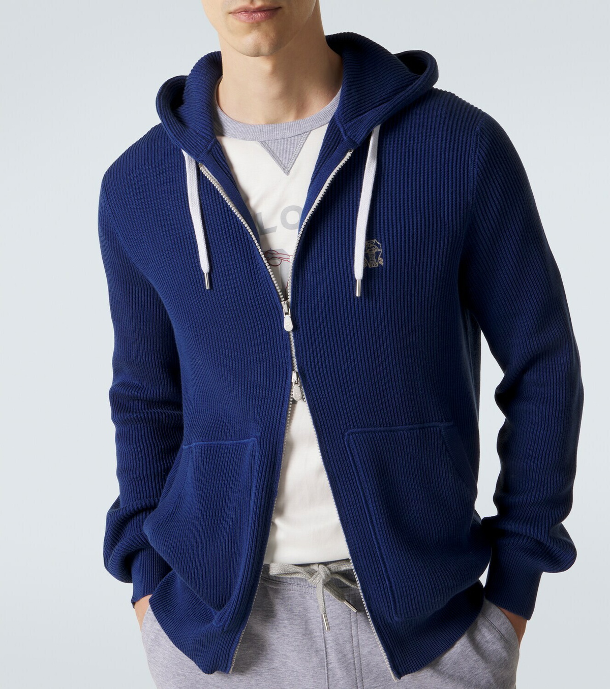 Brunello Cucinelli Logo ribbed-knit cotton zip-up hoodie