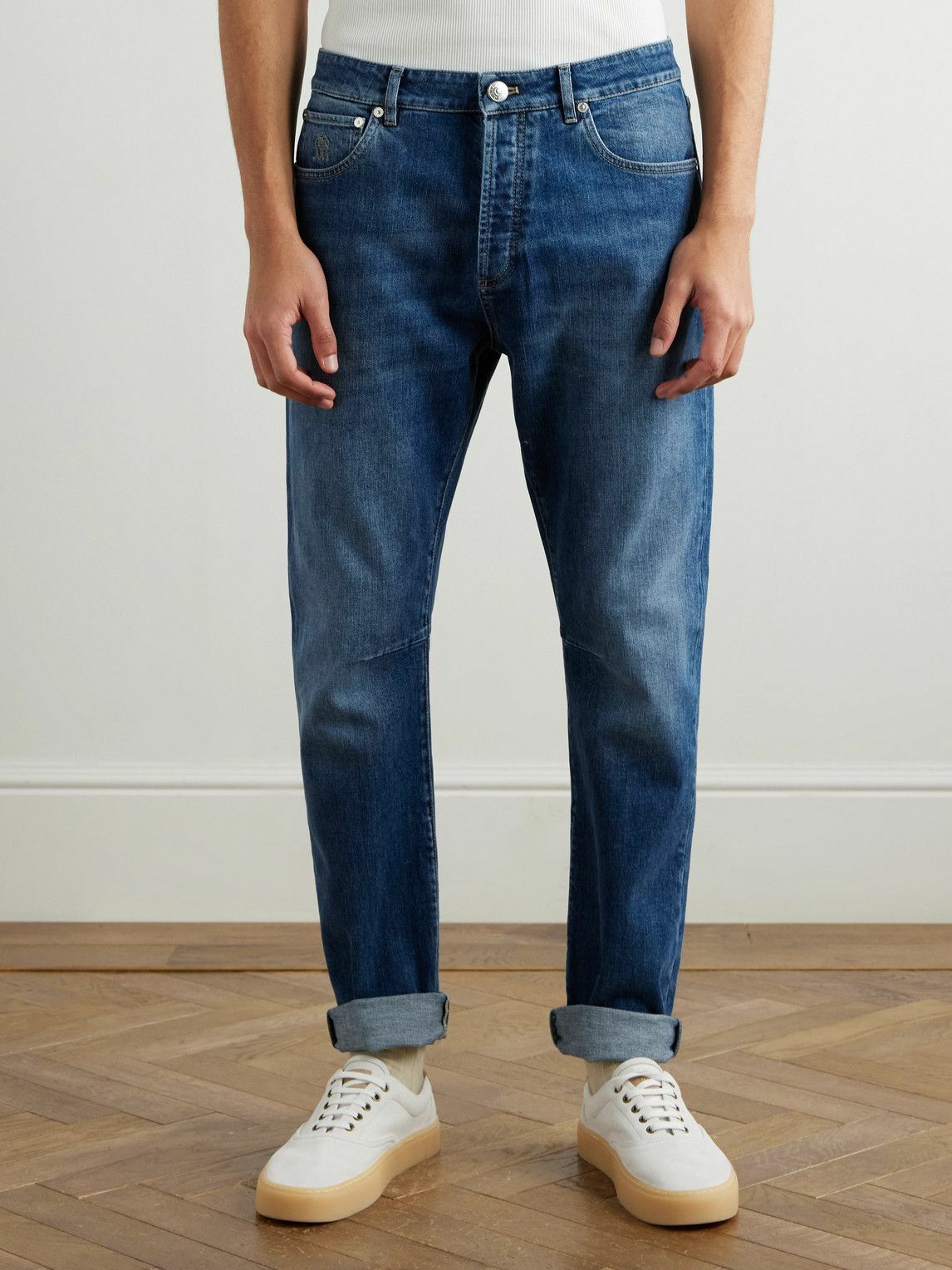 Brunello Cucinelli Blue Cotton Straight-Leg Jeans