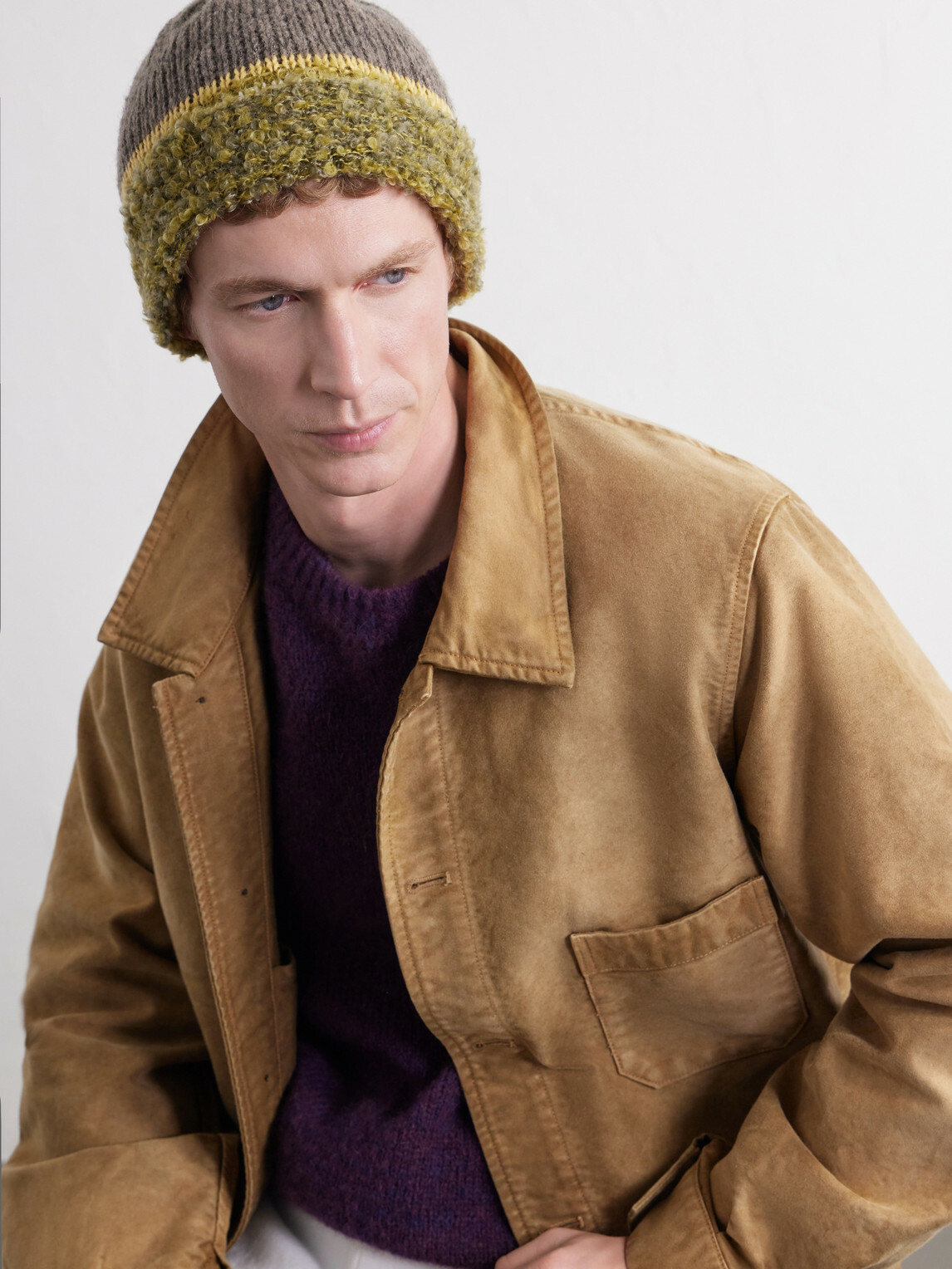 KAPITAL - Bouclé-Trimmed Knitted Mélange Beanie - Brown