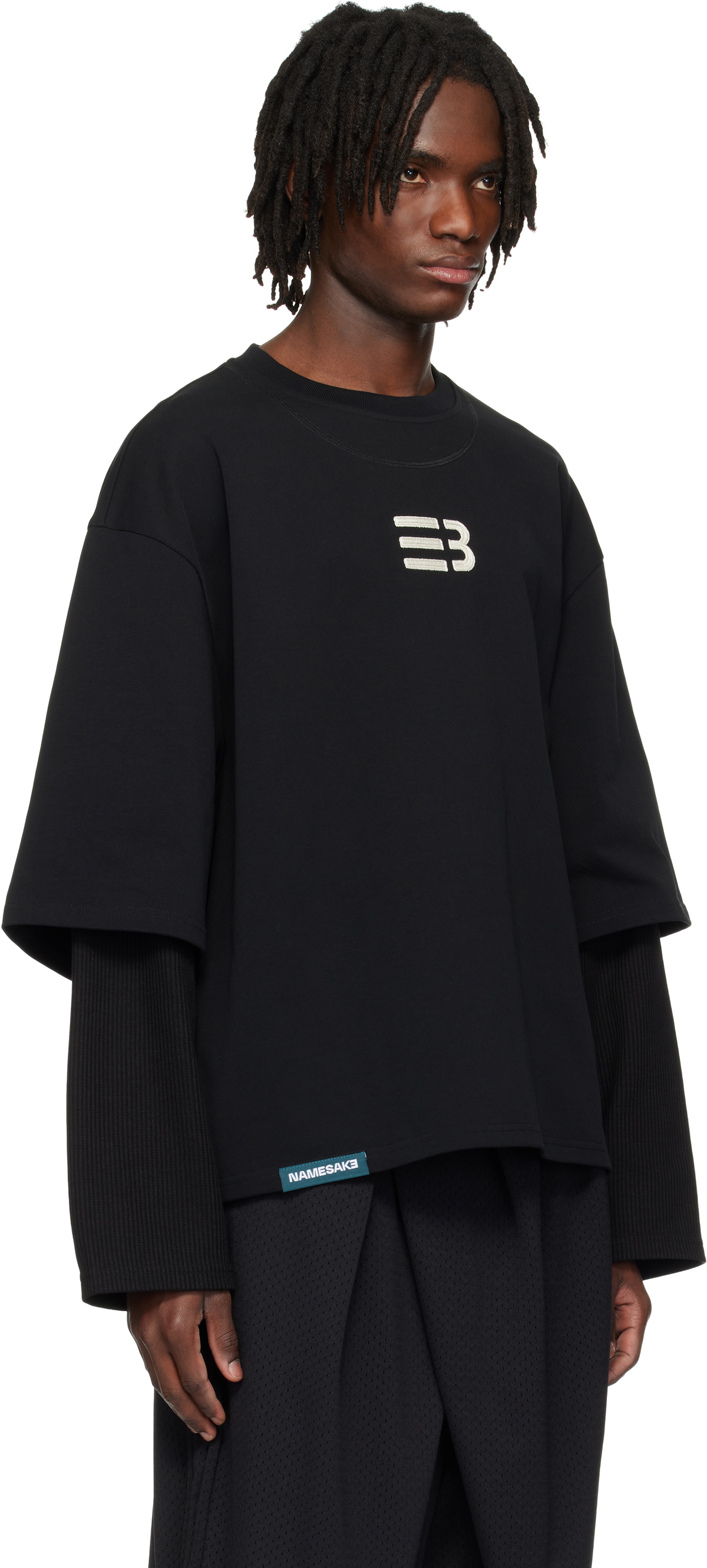 NAMESAKE Black Mayo Oversized Globe Double Sleeve T-shirt