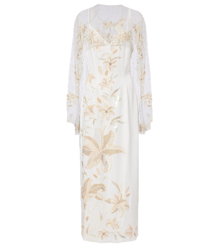 Photo: Là Fuori Ivory Garden embellished caped gown