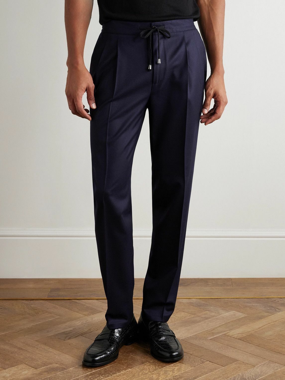 De Petrillo - Straight-Leg Wool-Blend Drawstring Trousers - Blue