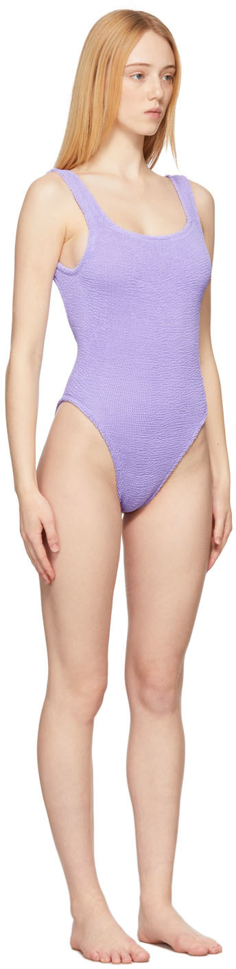 Hunza G Purple Square Neck One-Piece Swimsuit Hunza G