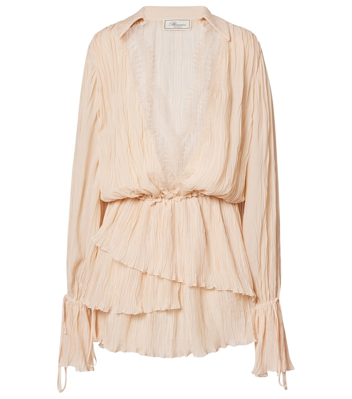 Photo: Blumarine Lace-trimmed plissé georgette minidress