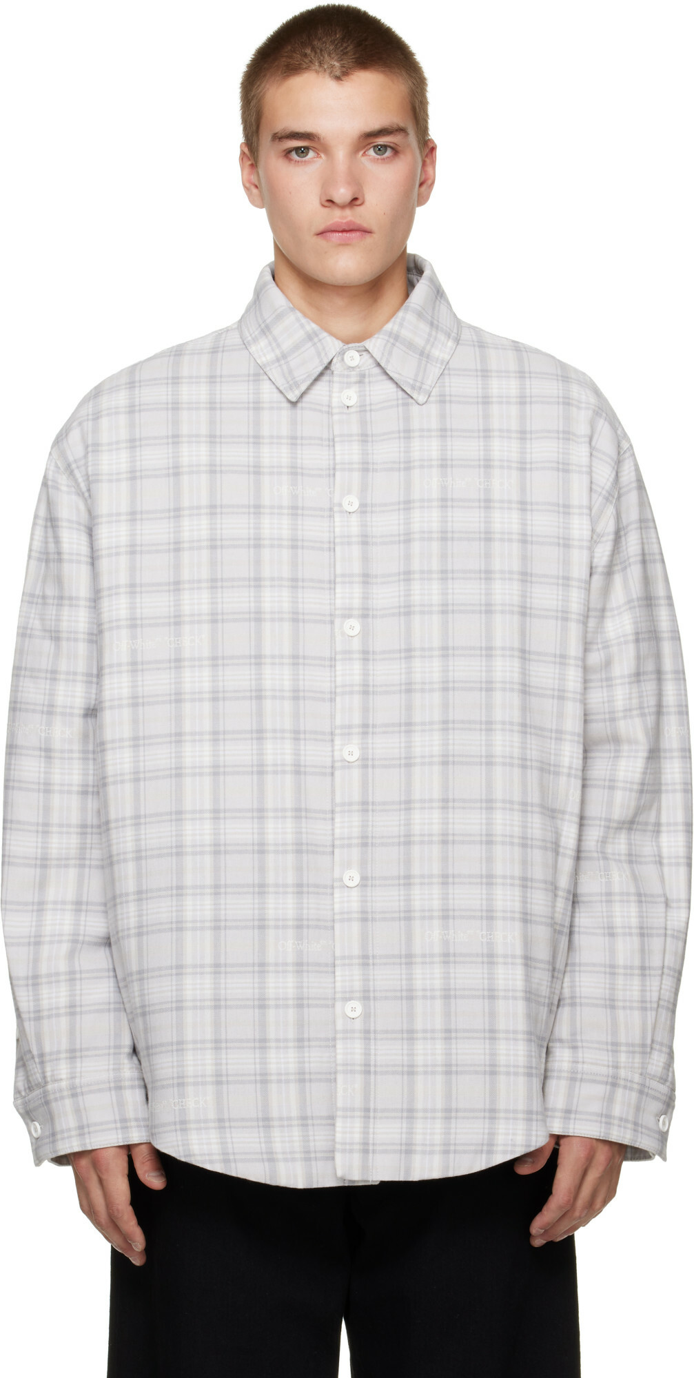 Off-White Gray Check Flannel Padded Overshirt Jacket
