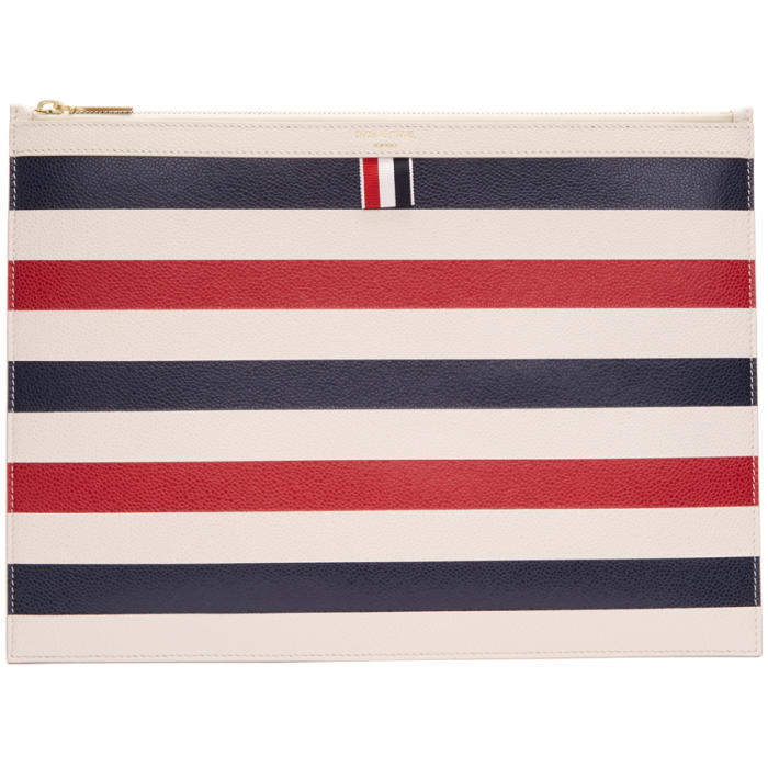 Photo: Thom Browne Tricolor Horizontal Stripes Medium Zipper Document Holder