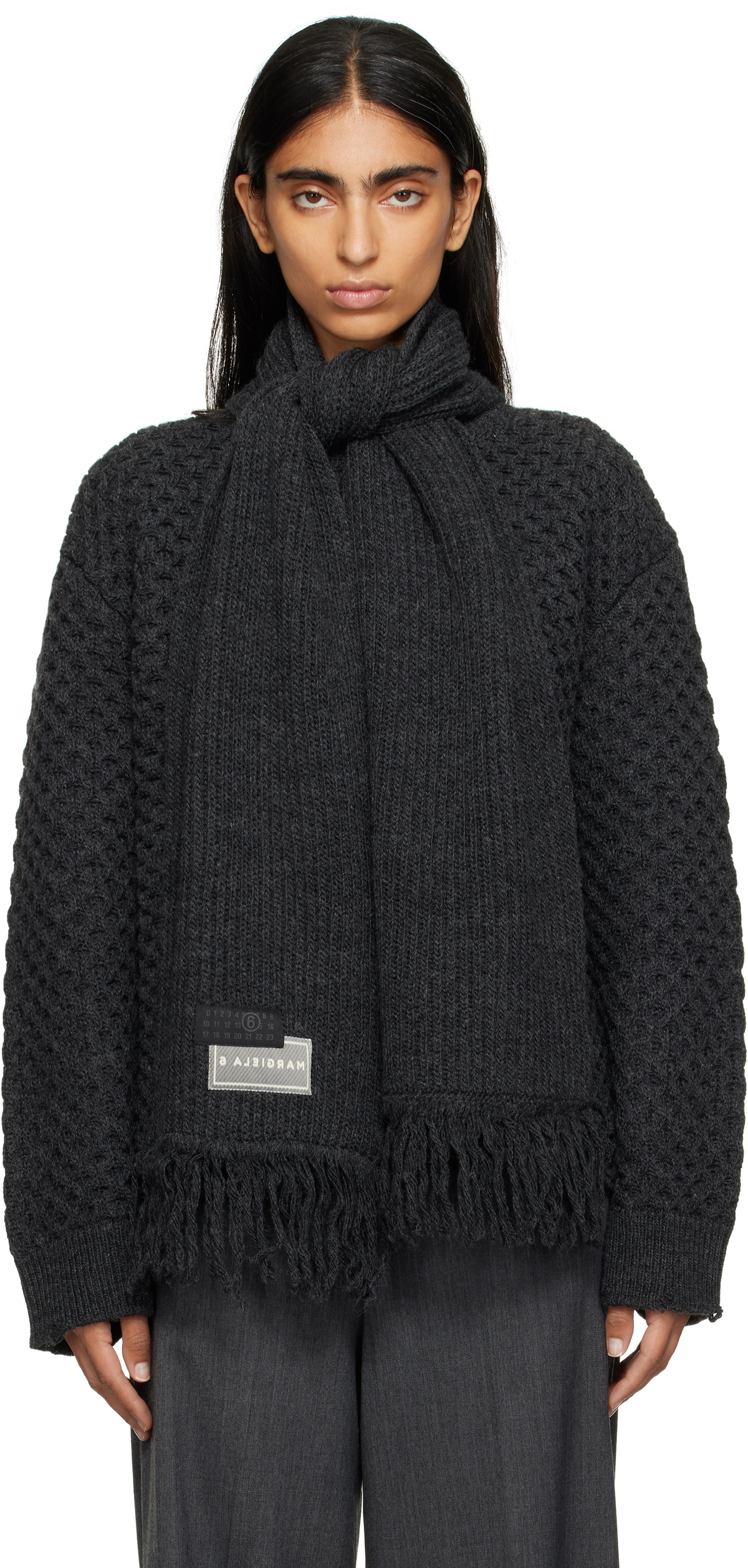 MM6 Maison Margiela Gray Scarf Knit Sweater
